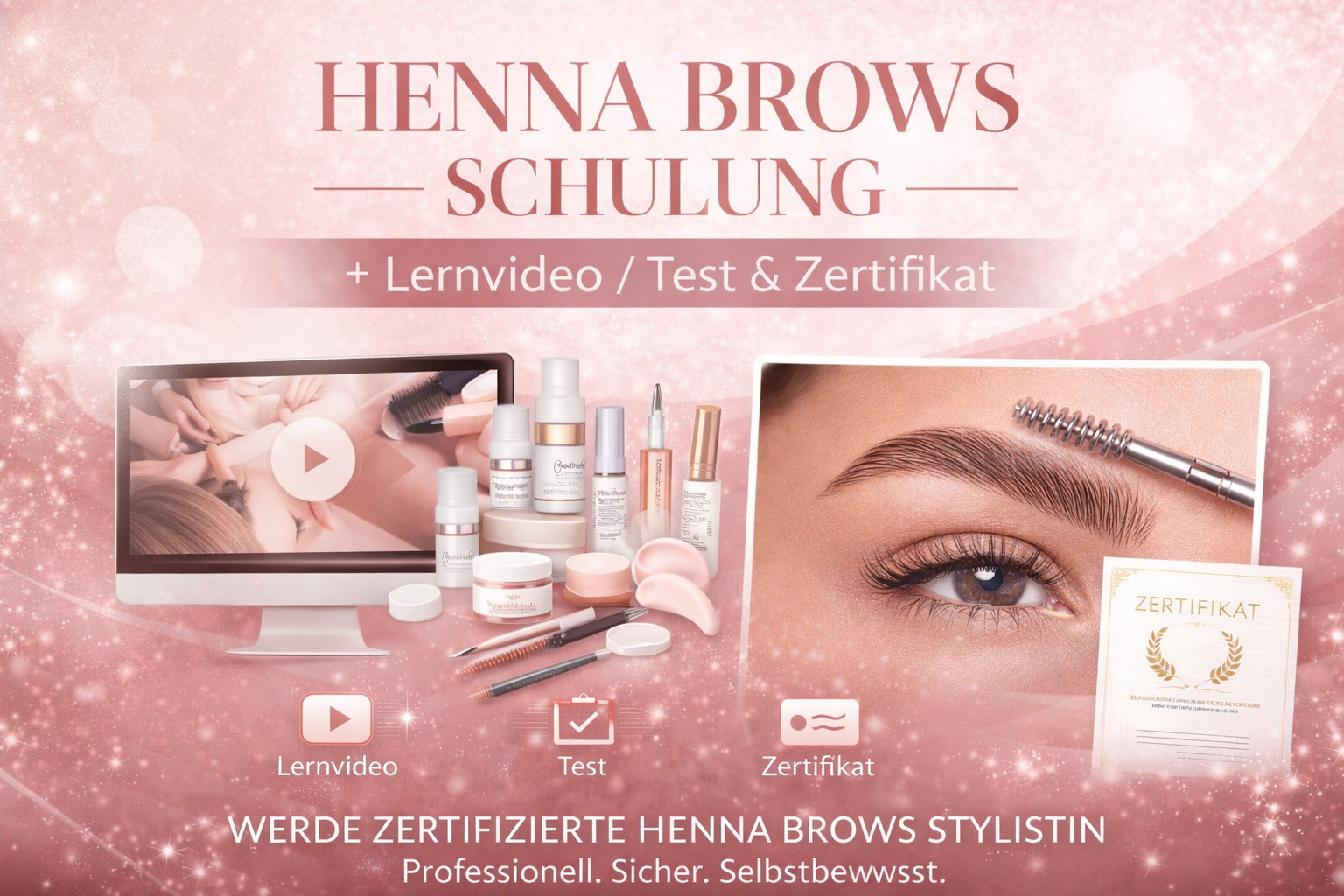 Titel : Henna brows Schulung + lern Video / Test & Zertifikat