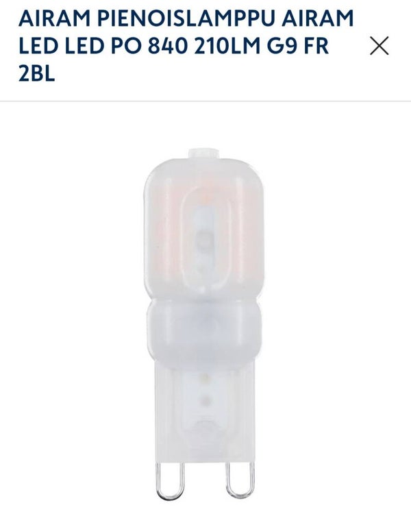 Airam pienoislamppu g9 2 W 3000 K 180 lm