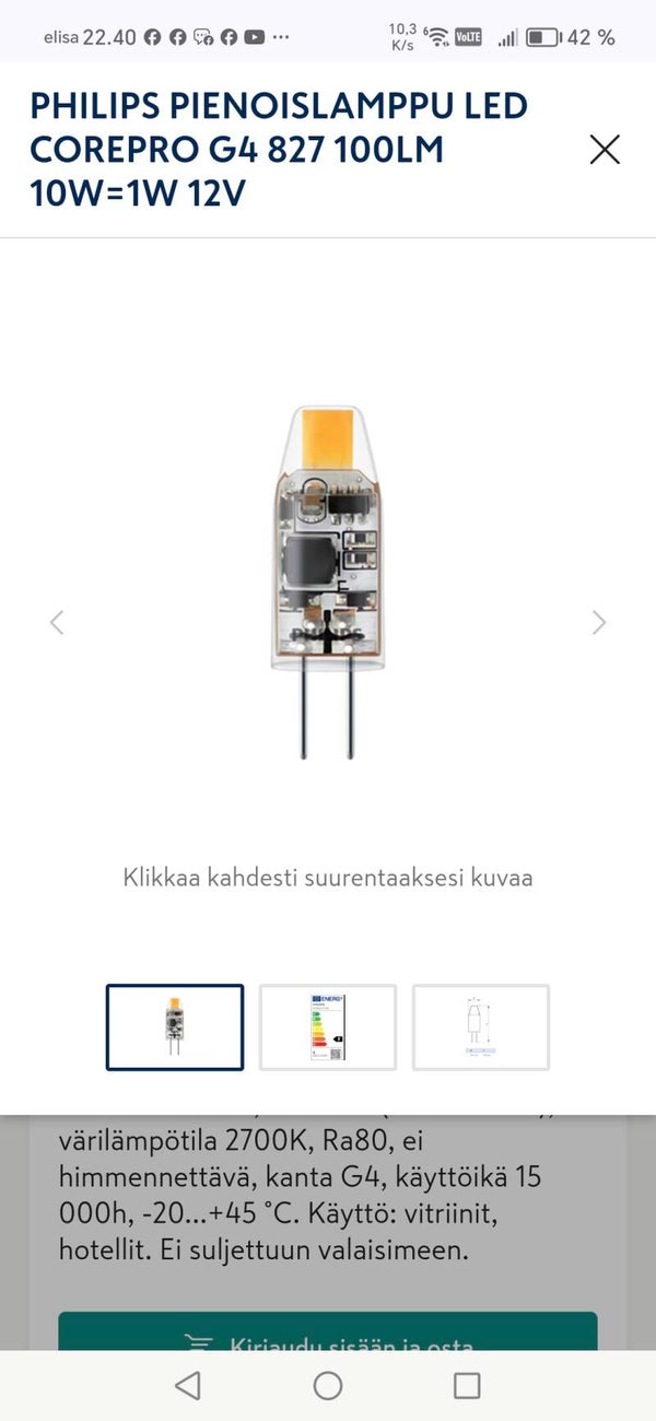 Philips pienoislamppu 1W 2700 lm 827