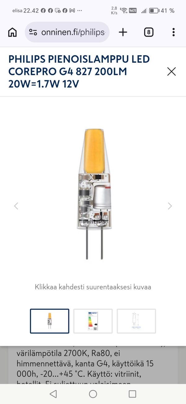 Philips pienoislamppu 1.7 W 2700 K 200 lm
