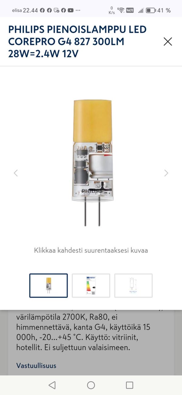 Philips pienoislamppu 2.4 W 2700 lm 300 lm