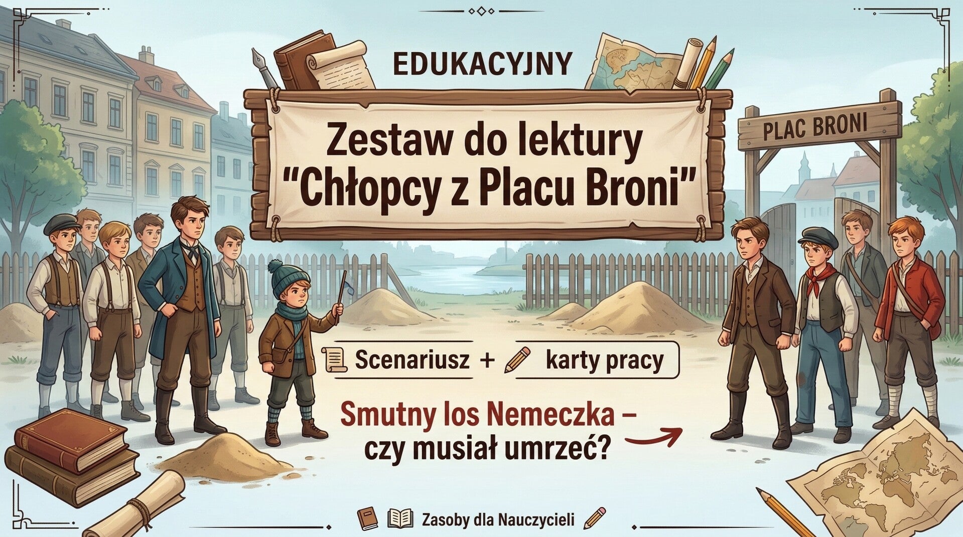 Zestaw do lektury "Chłopcy z Placu Broni" | Scenariusz + karty pracy | Smutny los Nemeczka – czy musiał umrzeć?
