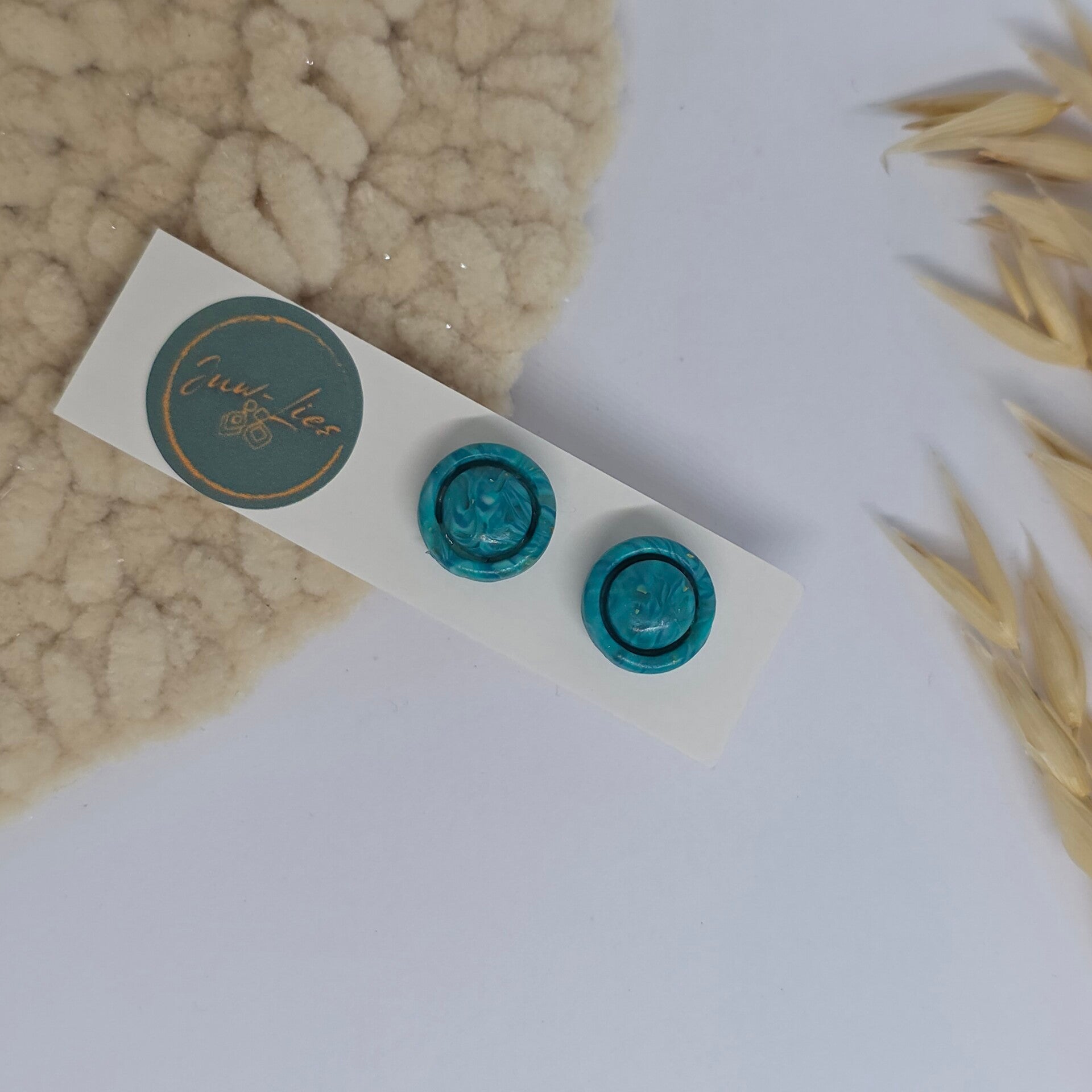 ronde blauwe gemarmerde oorstekers