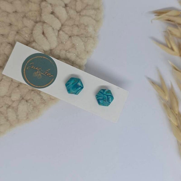 6hoekige blauw gemarmerde oorstekers