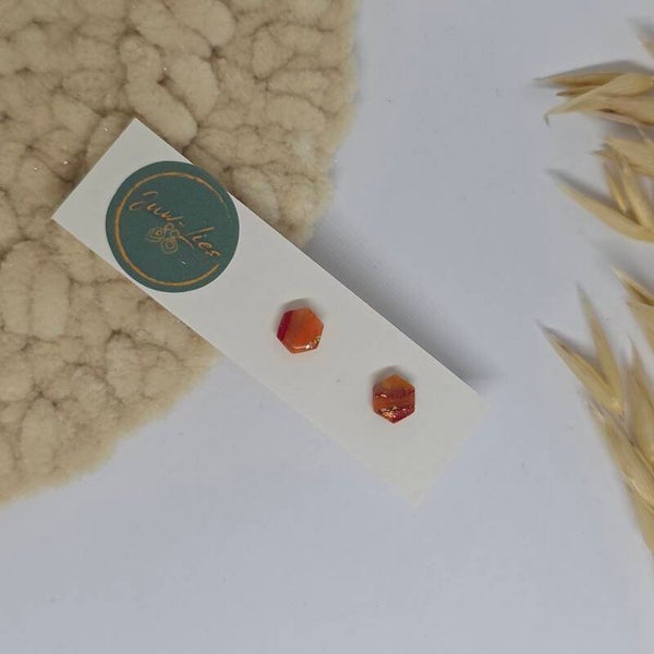 Kleine oorstekers - zeshoekig - oranje gemarmerd
