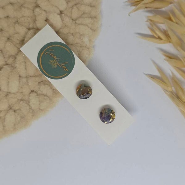 Kleine oorstekers - rond - paars goud - gemarmerd