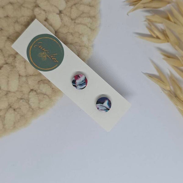 Kleine oorstekers - rond - blauw roos wit
