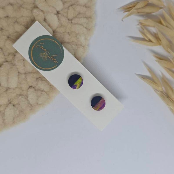 Kleine oorstekers - rond - donkerblauw/meerkleurig