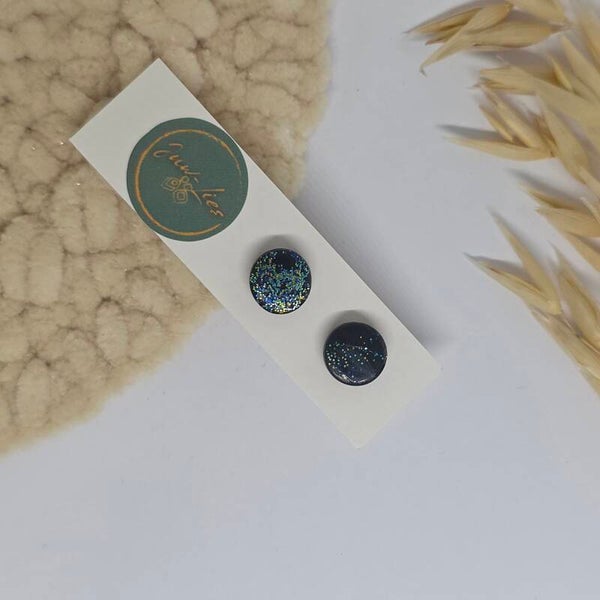 Oorstekers - rond - donkerblauw glitter