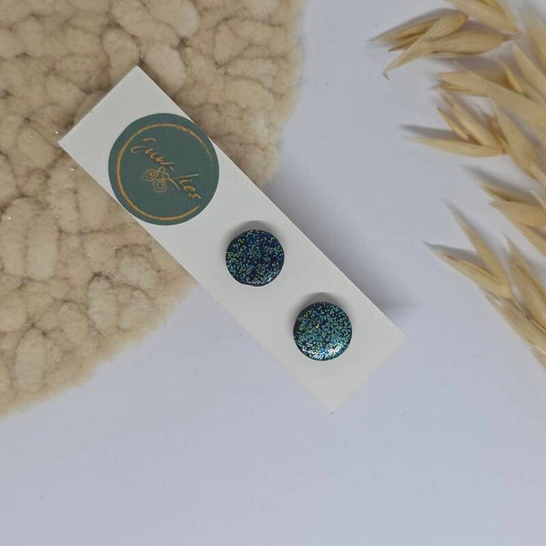 Oorstekers - rond - donkerblauw glitter