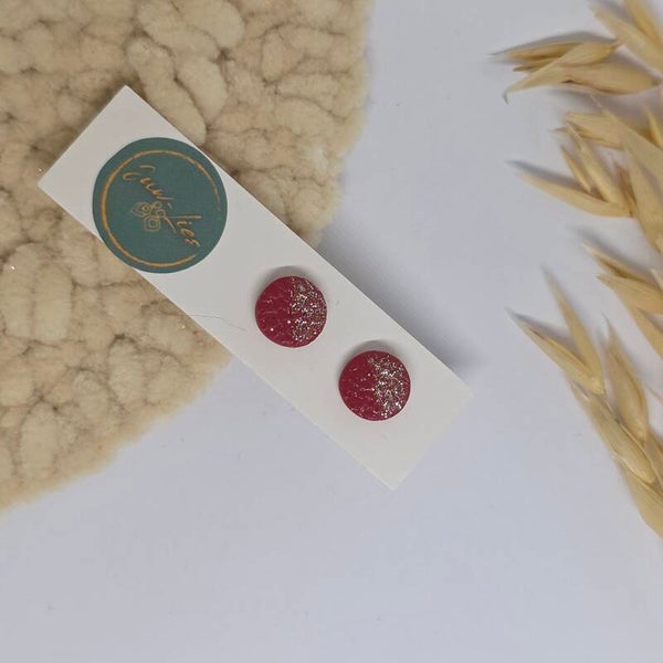 Oorstekers- rond - bordeaux glitter