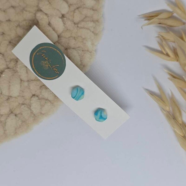 Kleine oorstekers - zeshoekig - blauw gemarmerd