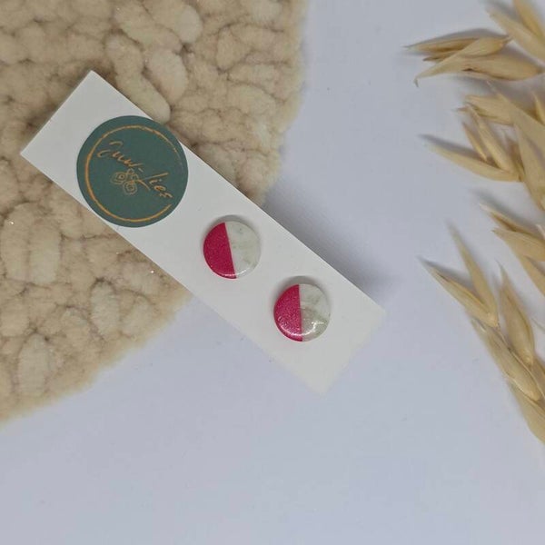 Oorstekers - rond - roze/wit