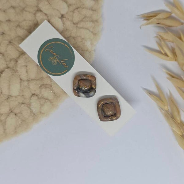 Oorstekers - ruit - goud grijs bruin