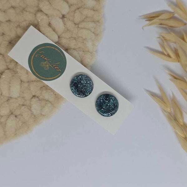 Oorstekers - rond - donkerblauw glitter
