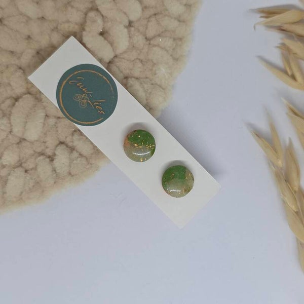 Oorstekers - rond - groen wit goud