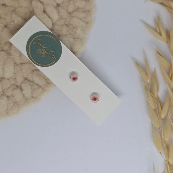 Kleine oorstekers - rond - klein roze bloemetje