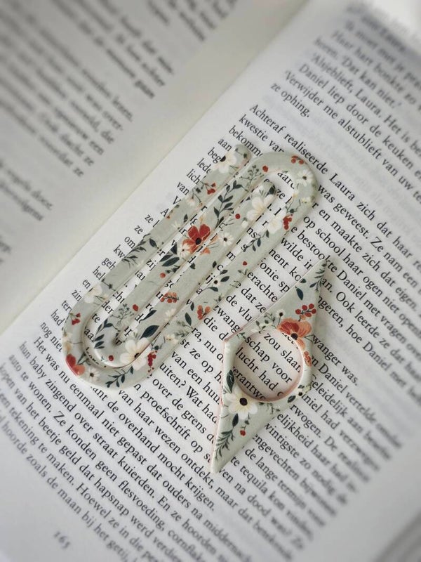 bladwijzer paperclip + duimhouder wit gebloemd