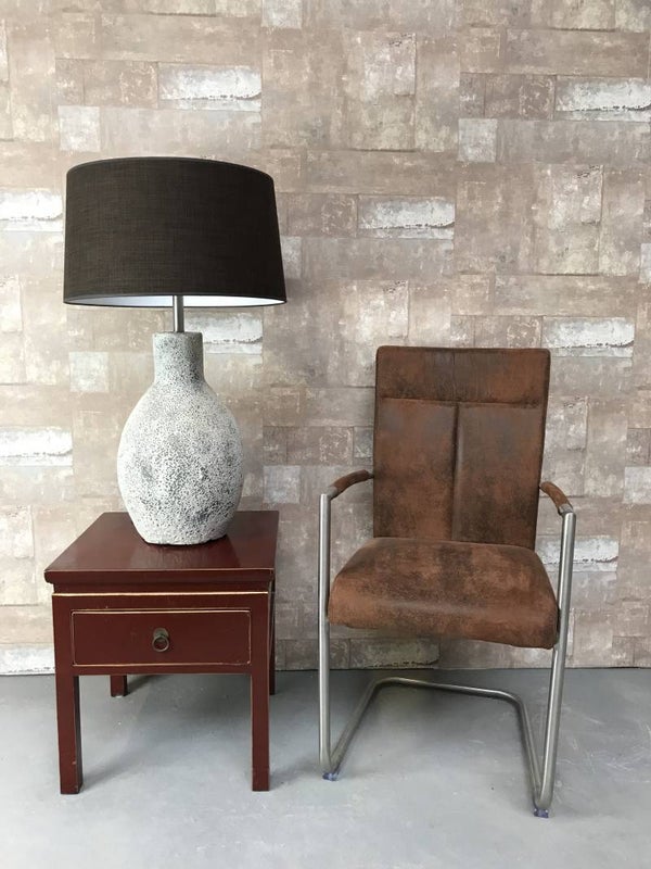 T017919 Tafellamp aardewerk ocean oxide met donker bruine linnen kap.