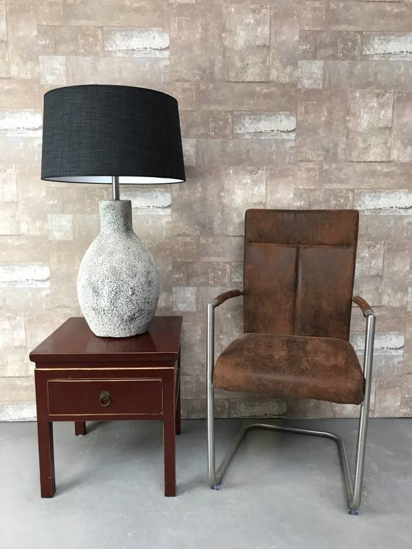 T017921 Tafellamp aardewerk ocean oxide met antraciet linnen kap.