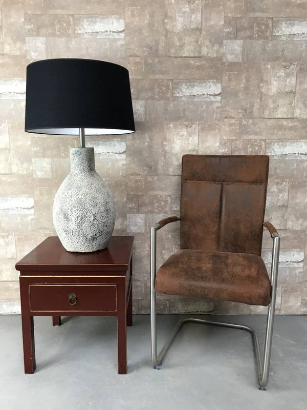 T017920 Tafellamp aardewerk ocean oxide met zwarte linnen kap.