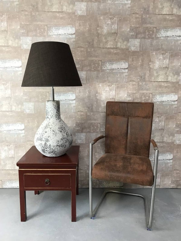 T027901 Tafellamp aardewerk ocean oxide met donker bruine linnen kap.
