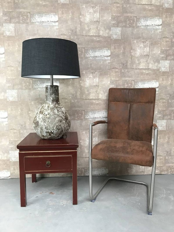 T027121 Tafellamp aardewerk atlantic met antraciet linnen kap.