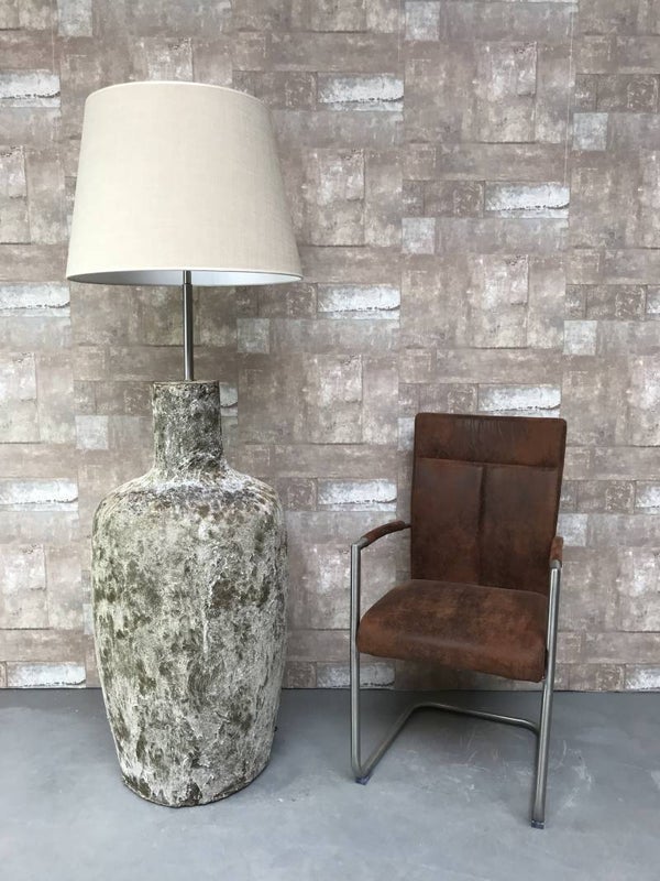 V037133 Vloerlamp aardewerk atlantic met creme linnen kap.
