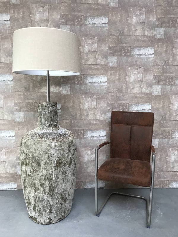 V037140 Vloerlamp aardewerk atlantic mer creme linnen kap.