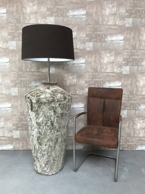 V057936 Vloerlamp aardewerk osian oxide met donker bruine linnen kap.