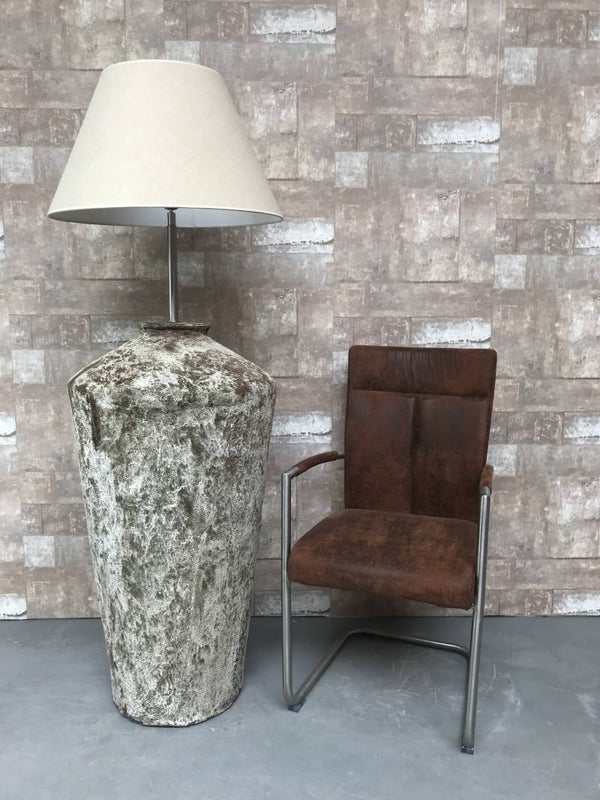 V057926 Vloerlamp aardewerk osian oxide met creme linnen kap.