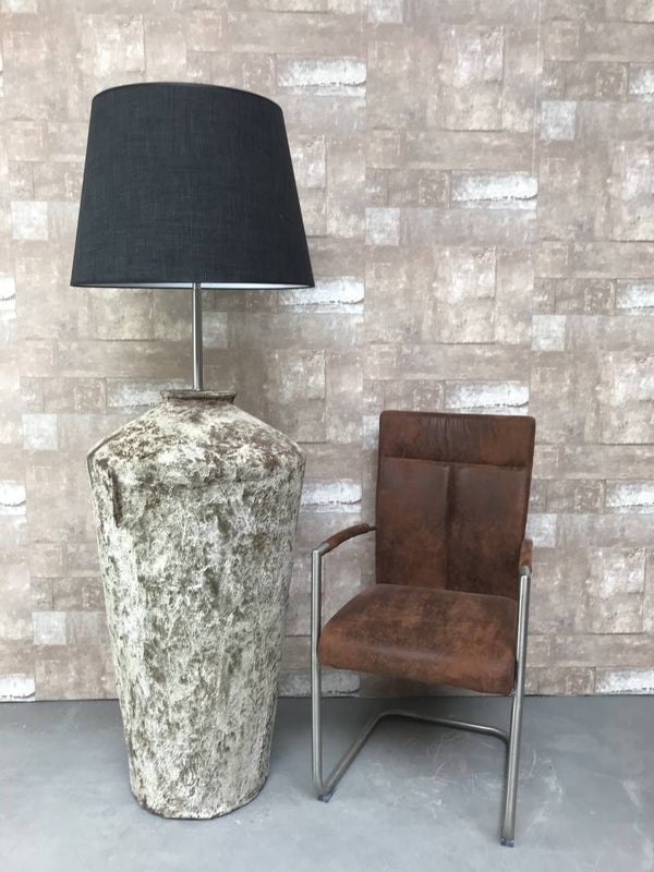 V057931 Vloerlamp aardewerk ocean oxide met antraciet linnen kap.