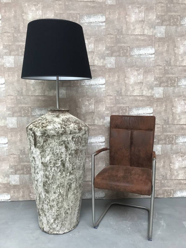 V047932 Vloerlamp aardewerk ocean oxide met Zwarte linnen kap.
