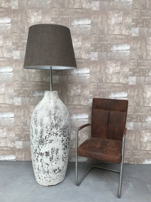 V027934 Vloerlamp aardewerk ocean oxide met bruine linnen kap.