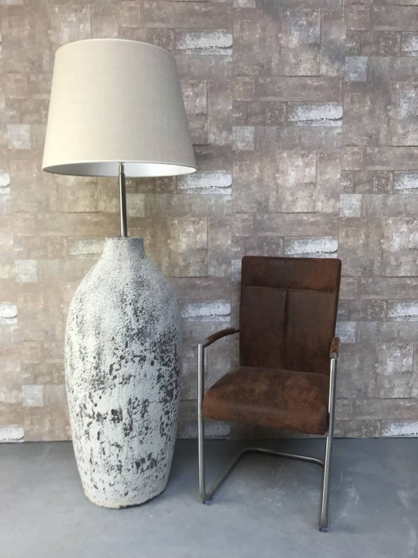 V027933 Vloerlamp aardewerk ocean oxide met creme linnen kap.