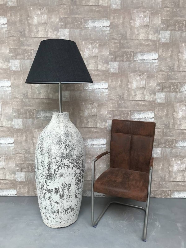 V027924 Vloerlamp aardewerk ocean oxide met antraciet linnen kap.