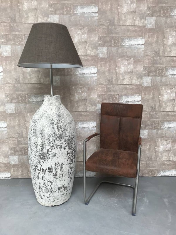 V027928 Vloerlamp aardewerk ocean oxide met Bruine linnen kap.