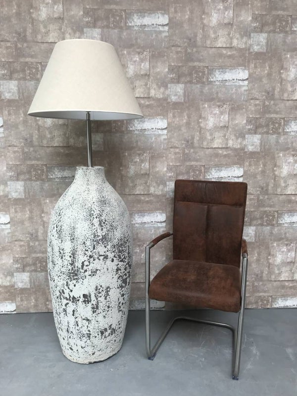 V027926 Vloerlamp aardewerk ocean oxide met creme linnen kap.