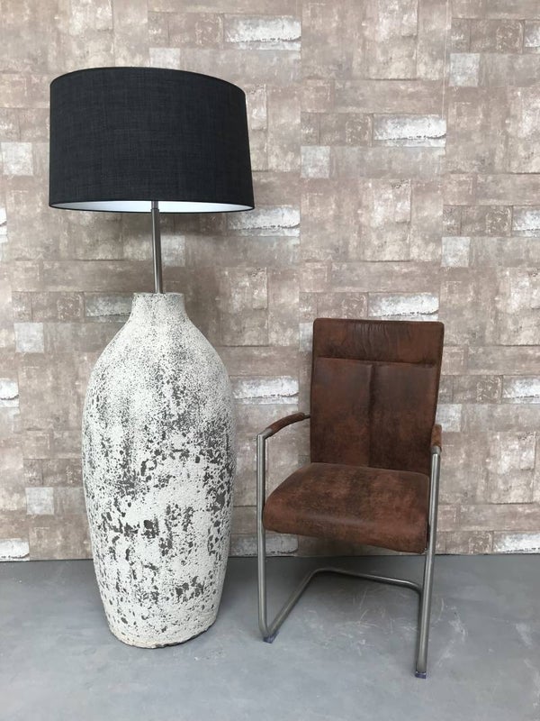 V027938 Vloerlamp aardewerk ocean oxide met antraciet linnen kap.