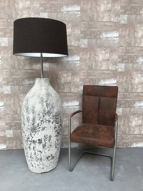 V027936 Vloerlamp aardewerk ocean oxide met donker bruine linnen kap.