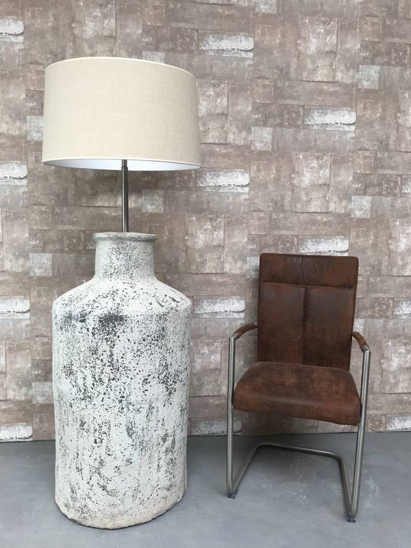 V017240 Vloerlamp aardewerk ocean oxide met creme linnen kap.