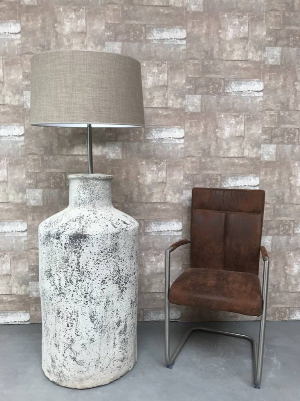 V017941 Vloerlamp aardewerk ocean oxide met licht bruine linnen kap.