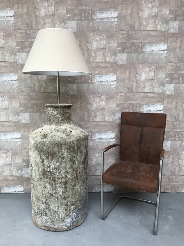 V017126 Vloerlamp aardewerk atlantic met creme linnen kap.