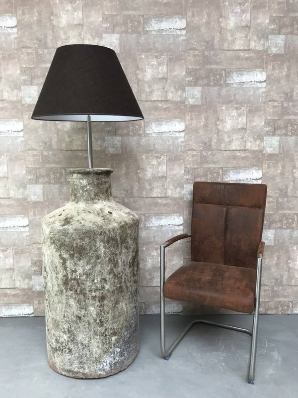 V017123 Vloerlamp aardewerk atlantic met donker bruine linnen kap.
