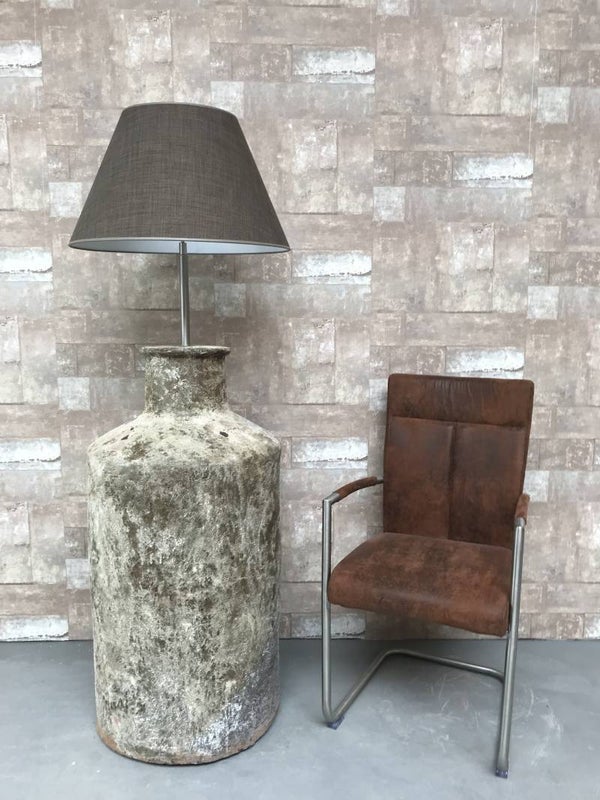 V017128 Vloerlamp aardewerk atlantic met bruine linnen kap.