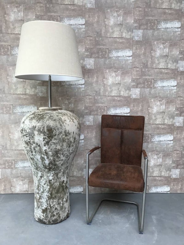 V047133 Vloerlamp aardewerk atlantic met creme linnen kap.