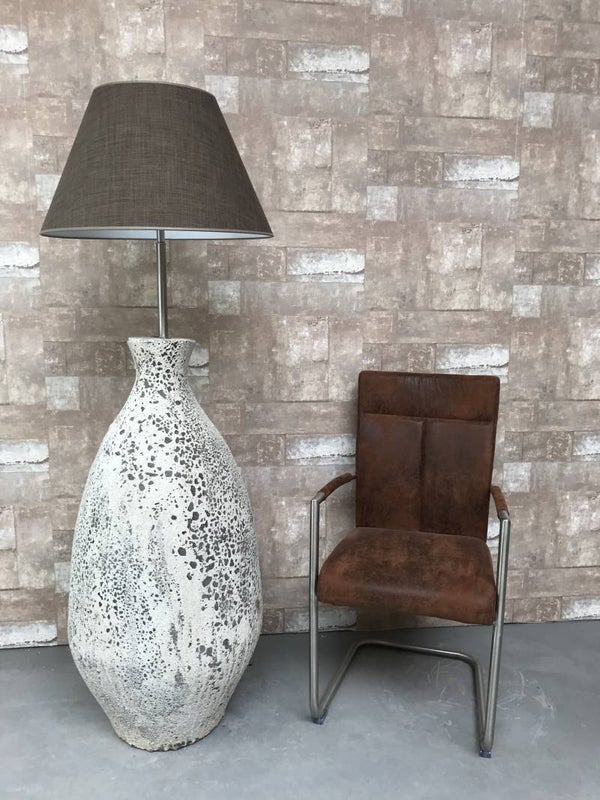 V067928 Vloerlamp aardewerk ocean oxide met donker bruine linnen kap.