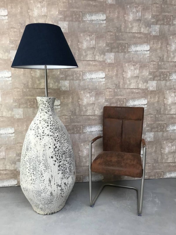 V067923 Vloerlamp aardewerk ocean oxide met donker blauwe linnen kap.