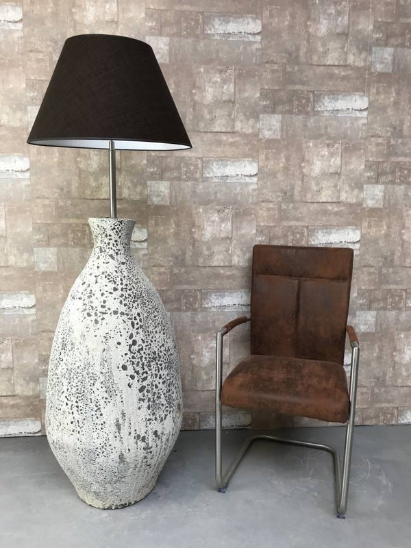 V067922 Vloerlamp aardewerk ocean oxide met donker bruine linnen kap.