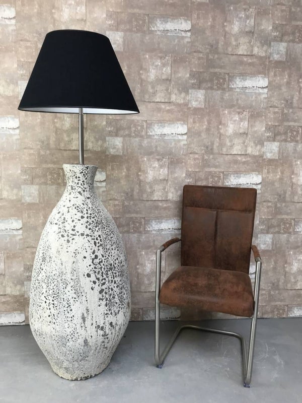 V067925 Vloerlamp aardewerk ocean oxide met zwarte linnen kap.
